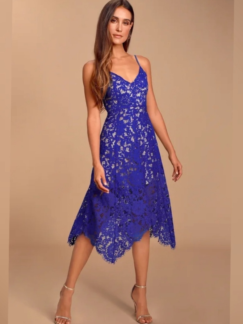 Lulus Royal Blue Lace Midi Dress